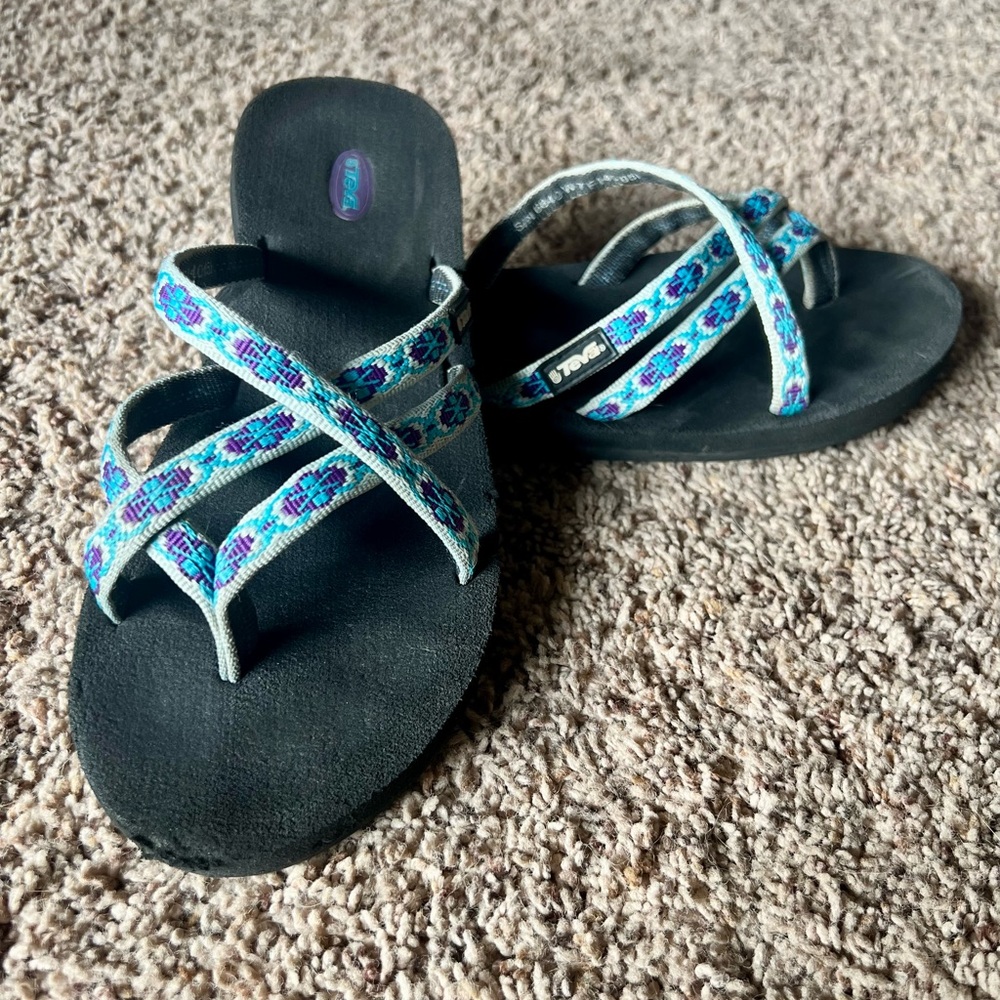 Teva Black Sandals with Blue and Purple Straps